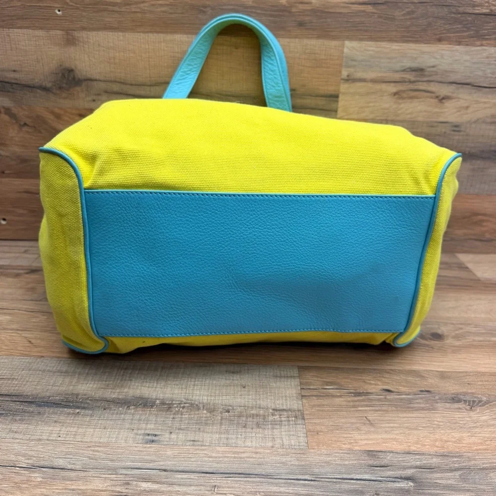 Cole Haan Bright Yellow Canvas Tote with Teal Trim - Women Bags